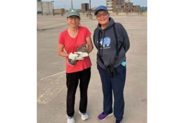 Kathy and Gail with male falcon